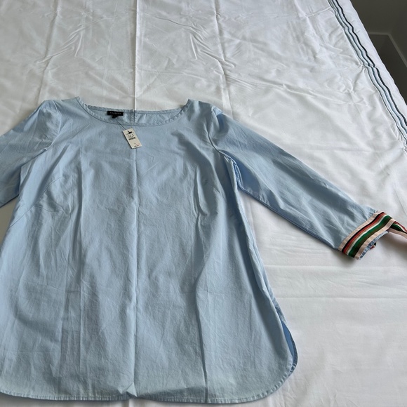 Preppy poplin blouse, 3/4 sleeve with ribbon tie - Picture 1 of 3